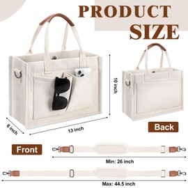 MIAOJIE Canvas Tote Bag with Pockets Work Tote Bags for Women Laptop Work Crossbody Tote Purse Tote Bag with Shoulder Strap Everyday Satchel Shoulder Handbags，Beige