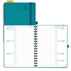 POPRUN Calendar 2025 2026 Horizontal Weekly Planner (Aug.2025-Dec.2026) - Ring Binder with Soft Cover, Approx. A5 (22 x 16.5 cm), 17-Month Diary 1 Week 2 Pages, Pacific Green