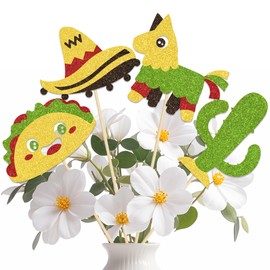 12PCS Fiesta Centerpiece Sticks Happy Cinco De Mayo Table Centerpieces for Baby Shower Party Decorations Mexican Themed Birthday Party Decor Sign Gold Glitter