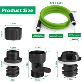 WADEO Cooler Drain Plug Hose Connection Kit with 6FT Garden Hose and Shut Off Valve for Yeti, Rtic Coolers