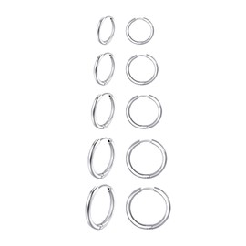 FuninCrea 5 Pairs Stud Earrings for Men, Classic Silver Hoop Earrings Titanium Stainless Steel Earrings Set Women Earrings Hoops Stylish Small Hoop Earrings for Men and Women (Silver)