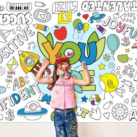 Affrolling Giant Coloring Poster for Classroom Wall Versatile 31.5X 72 Inches Jumbo Coloring Tablecloth Books Crafts Activities Gifts for Classroom Home Birthday Party Supplies Favor(Positive)