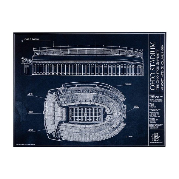 Ohio Stadium Blueprint Style Print (Unframed, 18" x 24")