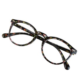 VisionGlobal Blue Light Blocking Glasses for Women/Men, Anti Eyestrain, Computer Reading, TV Glasses, Stylish Oval Frame, Anti Glare (Floral, 0.25 Magnification)