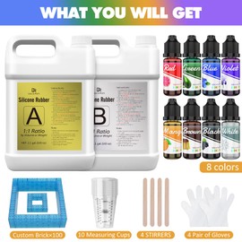 Silicone Mold Making Kit - 2.2 Gallon Kit Translucent Liquid Silicone Rubber 15A with Silicone Pigment, Bricks - Fast Cured 1:1 Ratio Silicone Casting for Making Silicone Resin Mold, with Instructions