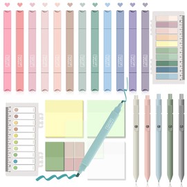 Johiux 12 Highlighter Pastel, 5 Gel Pens, 700 Sheets Transparent Sticky Notes, Sticky Notes Transparent Marker Pens for Back to School Aesthetic Bible Marker Book Annotations School