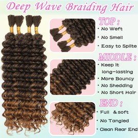 Human Braiding Hair Mix Synthetic Boho Hair for Braiding, 18 Inch 220g Boho Braids 4 Bundles Wet and Wavy Curly Deep Wave Bulk Bohemian Extensions for Black Women (T-27, 18 Inch)