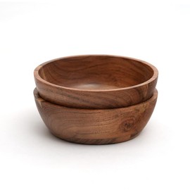 WEBHUSHI Acacia Wood Bowl Set of 2, 6-Inch Medium Serving Bowls, 400 Cubic cm Volume, 0.40 Liter Capacity, Brown