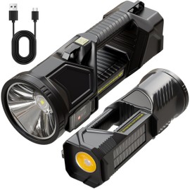 Solar Handheld Flashlight Rechargeable Multi Function High Bright 17000 Lumen 6 Modes LED Flashlight Emergency Strobe Light and 5400 MAH Battery Fishing Camping Emergency Light and USB Charging Cable