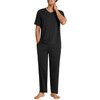 Latuza Men's Soft Pajama Set Viscose Short Sleeves Top with Pants L Black