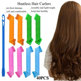 40 Pack Magic Hair Curlers Spiral Curls Styling Kit, No Heat Hair Curlers and Styling Hooks, Manual Hair Curler 4 Colors Spiral Ringlets Circle Roller, Wave Formers DIY Hair Roller Tool(30cm)