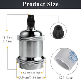 DiCUNO E26 Edison Vintage Lamp Socket, Retro Pendant Lamp Holder, Light Sockets Replacement, Antique Look for Industrial, Decorative, DIY Lighting, 600℃ Heat Resistant, 10 Packs (Chrome Color)