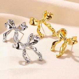 2pcs Bow Earrings for Women Girls Flower Ribbon Bow Stud Earrings Gift (Style-A)