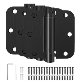 HOSOM Bisagras de puerta de cierre automático de 3.5 pulgadas, bisagras con resorte, tensión ajustable para puerta interior, certificación UL, para puerta izquierda y derecha, esquinas de radio de 5/8 pulgadas, negro mate, paquete de 3