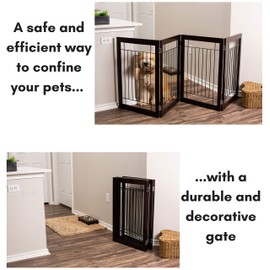 Internet’s Best Traditional Wire Dog Gate - 4 Panel - 30 Inch Tall Pet Puppy Safety Fence - Fully Assembled - Durable MDF - Stairs Folding Z Shape Indoor Doorway Hall Free Standing - Espresso