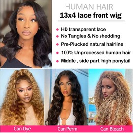 ManeMajesty 18 Inch Body Wave Lace Front Wigs Human Hair Ocean Wave 13x4 HD 360°Full Lace Transparent Ombre Lace Frontal Wig Pre Plucked with Baby Hair 12A Glueless Wig for Women TT1B/27(Black Blonde)