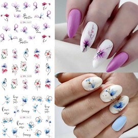 Flower Nail Art Sticker Flower Water Ttransfer Nail Stcikers Decal Leaf Floral Nail Design for Women Girls Nail Art Supplies Manicure Decor 12 Sheets (Flower-1)