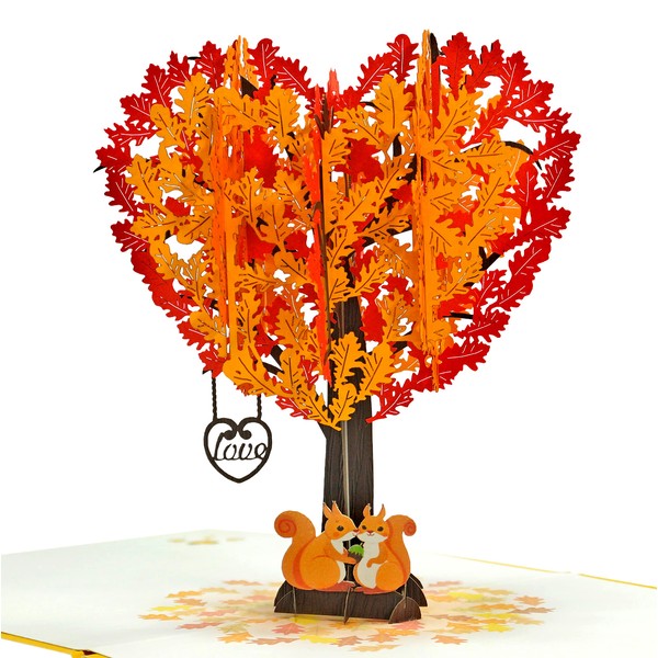 CUTPOPUP Squirrel Couple Heart Tree Pop Up Anniversary Card, Wedding