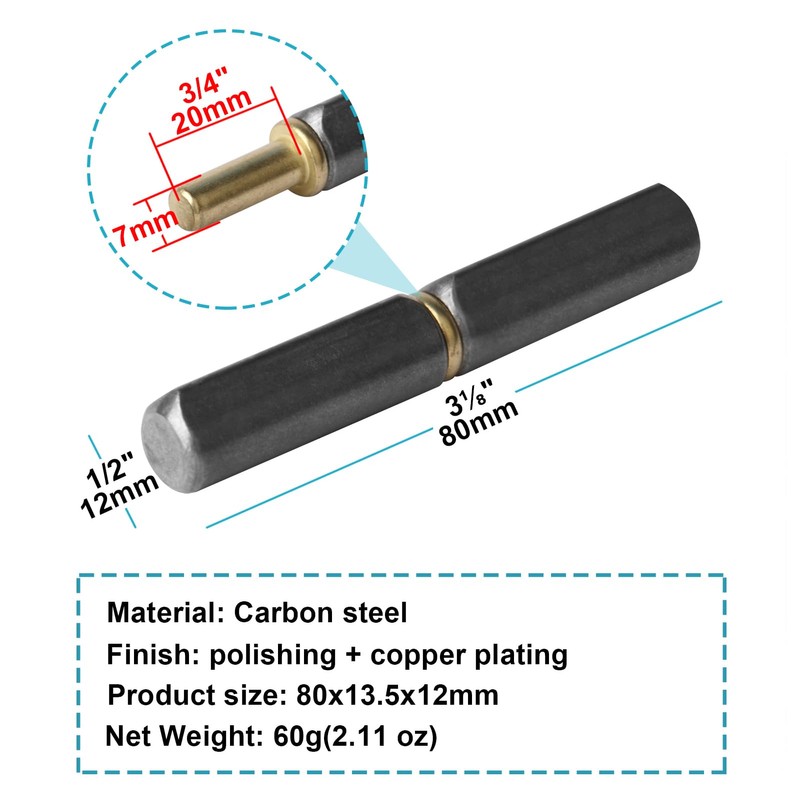 MOUNTAIN_ARK 20 Pack 3-1/8" x 1/2" Weld On Bullet Hinge,