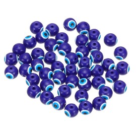 PATIKIL 8mm Evil Eye Beads, 50 Pcs Glass Turkish Evil Eye Charm Round Spacer Beads Pendant Connector for DIY Art Craft Bracelet Necklace Earrings Making, Dark Blue