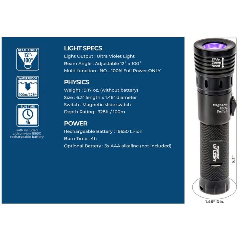 TOVATEC UV LED Underwater Light, Color Temperature: 395 nanometers, Pressure