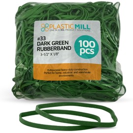 PlasticMill Dark Green Rubber Bands Size 33 (3 1/2" x 1/8") - #33 Colored Rubber Bands Office Supplies - Strong, Elastic Bands for Crafts, Balloon Garland, Cash, File Folders (100-Pack)