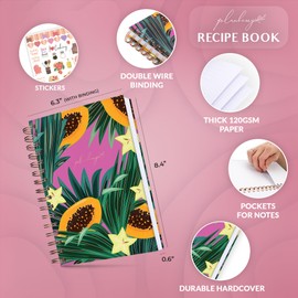 PLANBERRY Recipe Book - Blank Hardcover Cookbook for Writing in - Blank Cookbook Diary to Fill in - Blank Family Recipe Book - 60 Recipes 14 x 21 cm (Papaya Garden)