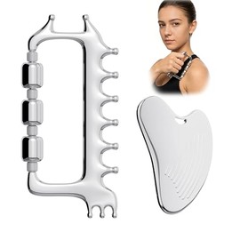 Yeamon Gua Sha Facial Tools & Massager Set, Stainless Steel Skin Care Tools for Face and Body, 3-in-1 Head Massage Combs & Roller fo Face Neck Body an
