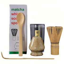 Matcha Whisk Set 4pcs Whisk Holder Set, Matcha Whisk Kiln White Holder Traditional Scoop Tea Spoon, Japanese Matcha Ceremony Accessory for Traditional Tea Ceremony