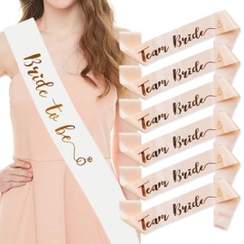 JVAENOUSN 7 Piece JGA Team Bride Sash Set with 1 White Bride to be Sash and 6 Team Bride Sash Pink for Hen Party Sash Accessories Women Decoration