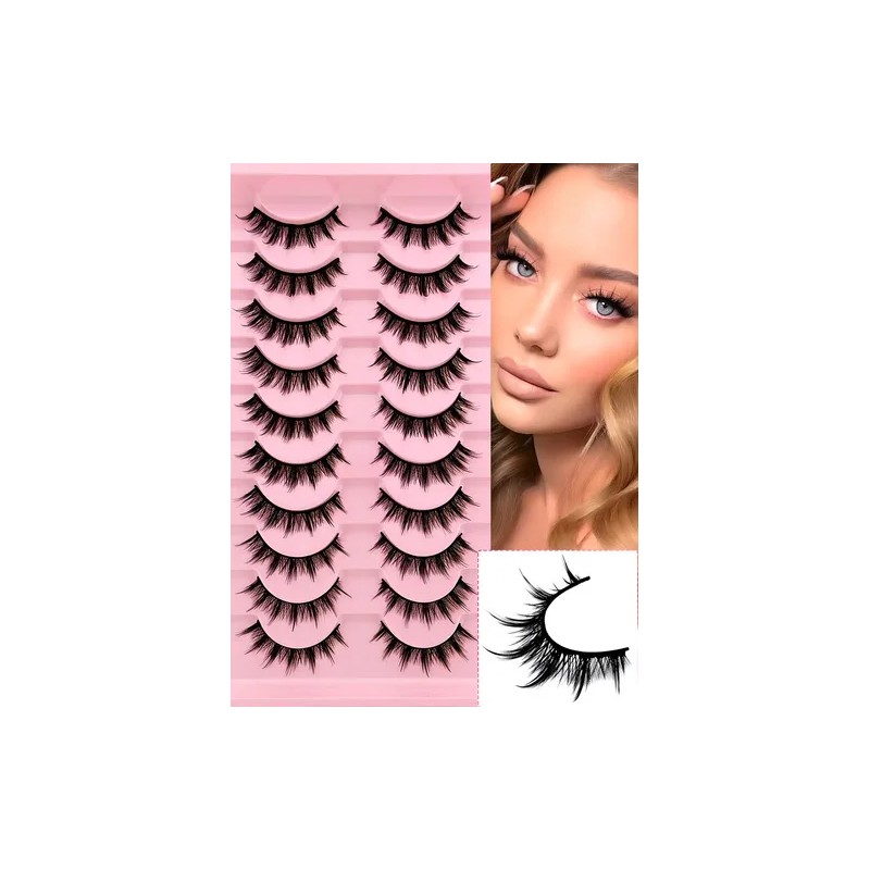 10 Pares De Pestañas Manga, 12 Mm, Naturales, Hechas A