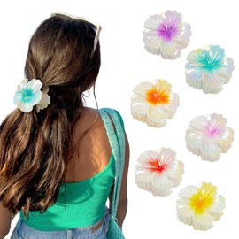 6 Pcs Flower Hair Clips for Women, Hawaiian Hibiscus Hair Claw Clips Non Slip Floral Claw Clip for Thick and Thin, Cute Hair Barrettes Accessories