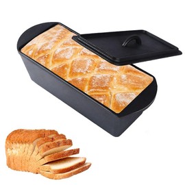Cast Iron Bread Pan with Lid - 2LB Capacity (13x5 Inch) Large Pullman Loaf Pan for Homemade Bread - Non-Stick，Dual Handle, Pre-Seasoned, Rust-Resistant (Black-Cast Iron)