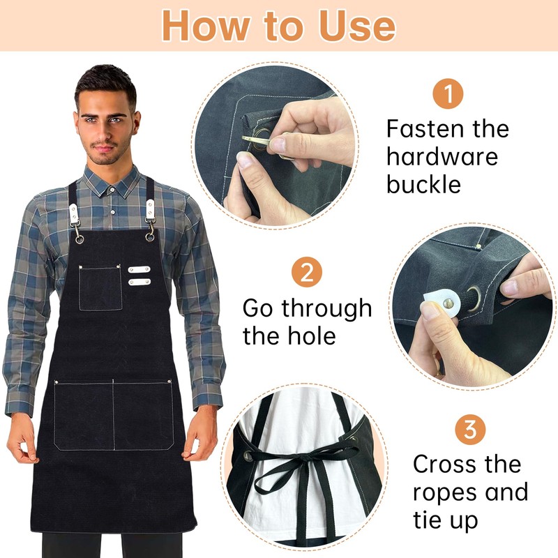 Chef Aprons for Men Women，BBQ Waterproof Apron with Large Pockets,Cotton