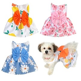 3 Pieces Dog Dresses Puppy Bowknot Luxury Princess Dress Floral Clothes Wedding Evening Dress Summer Outfits Tutu Skirt Cute Doggie Dress for Small Dog Girl Blue Pink White M