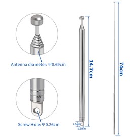 Bingfu FM FM Portable Radio Antenna Replacement 7-Sections 74 cm Telescopic Antenna 4 Kit Compatible with TV ATSC DVB-T DVB-T2 Portable Indoor Radio Bluetooth Stereo Receiver AV Audio Vedio Home
