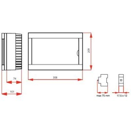 Surface-Mounted Small Distribution Box / Fuse Box / Distribution Box Surface-Mounted IP40 2,4,6,8,12,16,24,36 Modules, 1,2,3 Rows with DIN Rail + PE/N Terminals (12 Modules)