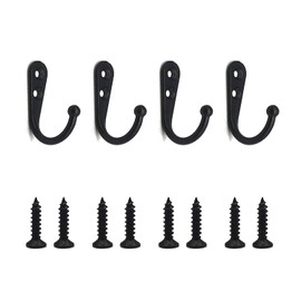 DaiUni Pack of 4 Wardrobe Hooks Wall Hooks Vintage Towel Hooks Clothes Hooks Iron Hooks Vintage Country House Retro (Black)