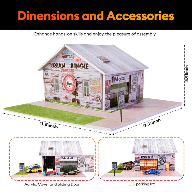 1/64 Diorama,Display Case for Hot Wheels Garage with LED,Storage Case