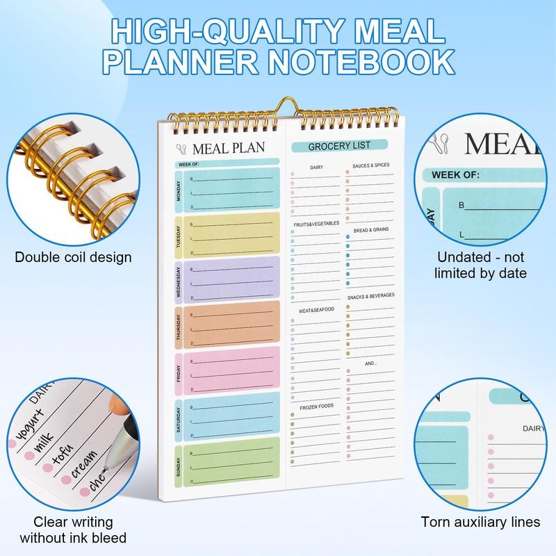 Weekly Meal Planner Notebook - 8.5x11", 50 Sheets, Magnetic, Wall-Mountable