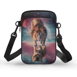 Xpyiqun Crossbody Phone Purse for Women Small Wallet Bags Cross Body Pouches Shoulder Handbag, Lion Cat Galaxy Space, One Size
