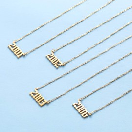 Glimmerst Birthday Year Necklace, 18K Gold Plated Stainless Steel Birth Year Number Pendant Necklace Memorable Anniversary Jewelry for Women, Gold Plated, No Gemstone