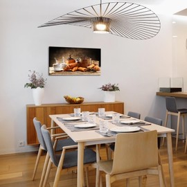 Derkymo Coffee Cup and Coffee Beans Canvas Wall Art Brown Coffee With Bread Picture Print Food Artwork for Home Decor 16"x32"