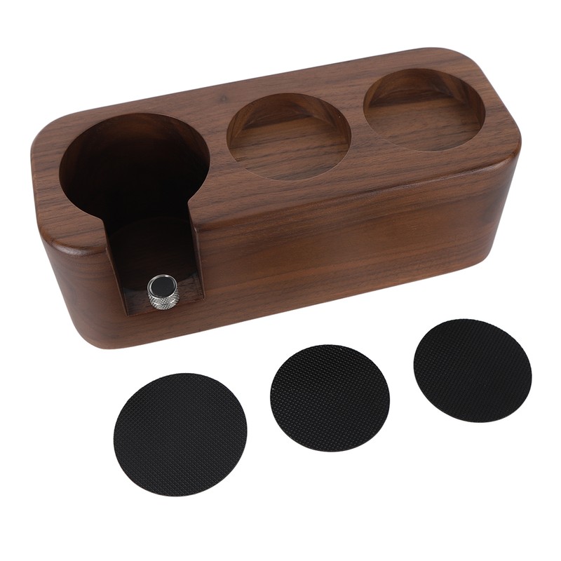 Coffee Tamper Holder 3 Holes Walnut Wood Prevent Slip Stable