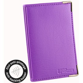 Ugozen Card Case RFID Blocker Checkcard Case Small Credit Card Holder for Men & Women - 4 Card Slots Card Case Blocker with Protection for Bank Cards, Credit Cards Case Metal Corners, Purple, Casual