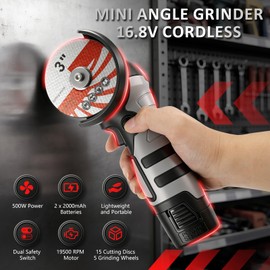 16.8V Mini Angle Grinder Cordless with 2 X 2Ah Battery, 15 Cutting Discs and 5 Grinding Wheel, 19500 RPM, Ø 3 Inch, Cordless Angle Grinder Tool for Cutting, Polishing, Grinding and Derusting