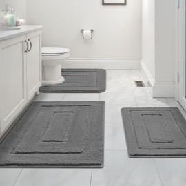 GRANNY SAYS Bathroom Rugs Sets 3 Piece, Soft Absorbent Microfiber Bath Mats for Bathroom Non Slip Washable, U-Shaped Toilet Bath Rugs for Tub Shower (Deep Grey, 16" x 24" + 20" x 32" + U Shaped)