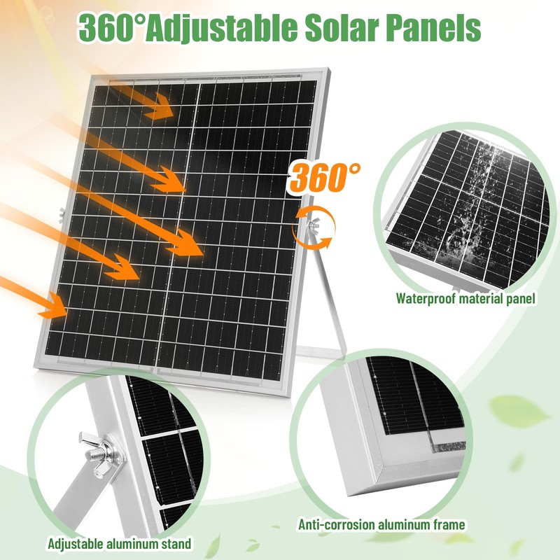 Tujoe 20w Solar Panel 8 Inch Fan, High Velocity Portable