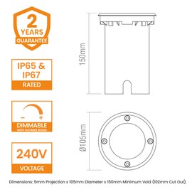 Pillar IP65 Marine Grade Stainless Steel GU10 Square Outdoor Decking Walk Over Ground Buried Uplighter - Ideal for Coastal Areas