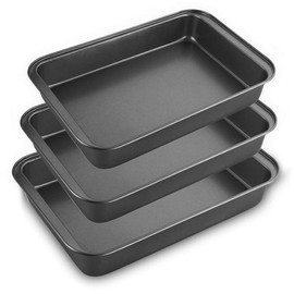 STARVAST STARVAST Non Stick Oven Baking Trays, 3 Pieces Carbon Steel (PFOA Free) Roasting Tins Pans - Black